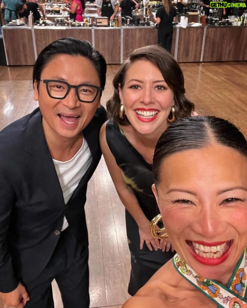 Poh Ling Yeow Instagram - Always a joy and privilege to hang with this guy @lukenguyencooks . It got pretty interesting when he visited last 🍆 🐂 🍜 🤓. I wonder what he has in store for us this time!? TONIGHT @masterchefau we unfortunately lose somebody. Tune in 7.30pm @channel10au @10playau . Dress @alemais.official Stylist @charmainedepasquale_stylist Earrings @lovisajewellery MU & Hair :Me