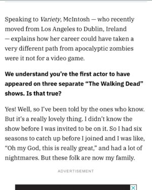 Pollyanna McIntosh Instagram - Hello You! Here’s some of (swiper) a Variety @variety piece that Alex Ritman  @ritmania did on me for The Walking Dead: The Ones Who Live coming out TODAY!!! Thanks to Alex and to @tina_turnbow for the pic. Link to full article in bio.
Can’t WAIT to hear what you think about the show…?
In the USA you can watch it on AMC or AMC  and here’s a list of other countries’ streamers. If you don’t see your country it will be announced as streaming where you are soon… Big love ❤️✌️
Australia: Stan
Austria: Canal  
CNE: AMC 
Germany: Magenta TV
Greece: Cosmote 
Japan: U-Next
Middle East: StarzPlay
Morocco: StarzPlay
New Zealand: TVNZ
Spain: AMC 
Switzerland: Sky 
Turkey: TurkCell

#TWD #TWDFAMILY #THEWALKINGDEADTHEONESWHOLIVE #THEWALKINGDEAD #THEWALKINGDEADFAMILY #JADIS #RICK #MICHONNE #THEONESWHOLIVE