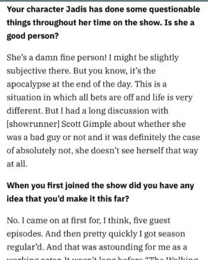 Pollyanna McIntosh Instagram - Hello You! Here’s some of (swiper) a Variety @variety piece that Alex Ritman  @ritmania did on me for The Walking Dead: The Ones Who Live coming out TODAY!!! Thanks to Alex and to @tina_turnbow for the pic. Link to full article in bio.
Can’t WAIT to hear what you think about the show…?
In the USA you can watch it on AMC or AMC  and here’s a list of other countries’ streamers. If you don’t see your country it will be announced as streaming where you are soon… Big love ❤️✌️
Australia: Stan
Austria: Canal  
CNE: AMC 
Germany: Magenta TV
Greece: Cosmote 
Japan: U-Next
Middle East: StarzPlay
Morocco: StarzPlay
New Zealand: TVNZ
Spain: AMC 
Switzerland: Sky 
Turkey: TurkCell

#TWD #TWDFAMILY #THEWALKINGDEADTHEONESWHOLIVE #THEWALKINGDEAD #THEWALKINGDEADFAMILY #JADIS #RICK #MICHONNE #THEONESWHOLIVE