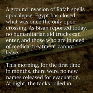 Poppy Liu Instagram - 1.5 million palestinians displaced. 610,000 children sheltering in rafah as it is currently being invaded. 40,000  murdered, 14,000 of whom are children. 1000’s more still crushed under the rubble. 8,000  palestinian hostages held illegally in israeli jails. 1,000  children who have received amputation without anesthesia. 500  doctors and medical professionals targeted, tortured,and killed. 150  journalists (and their families) targeted and killed. every single university in gaza destroyed, almost the entirety of gaza decimated by bombs. now the only border crossing has been closed by the IOF, and israel’s ground invasion of rafah begins.

we will have to look back on this time, we will have to tell our children about gaza, they will ask us how this could’ve happened. how will you answer? who were you at this moment? what did you do? stay focused, stay vigilant, all eyes on rafah.