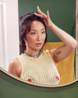 Poppy Liu Instagram - work from home virtual press junket for SPACE CADET featuring guest appearance by my beloved perfect gorgeous velcro baby 🥰