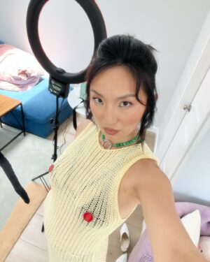 Poppy Liu Instagram - work from home virtual press junket for SPACE CADET featuring guest appearance by my beloved perfect gorgeous velcro baby 🥰