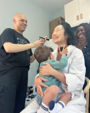 Poppy Liu Instagram - work from home virtual press junket for SPACE CADET featuring guest appearance by my beloved perfect gorgeous velcro baby 🥰