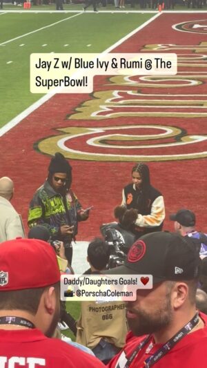 Porscha Coleman Instagram - So adorable! Jay Z, Blue Ivy, and Rumi spotted at the SuperBowl taking pics on the field before the game! 🏈❤️

#jayz #reels #blueivy #rumicarter #ig #instagram #instadaily #instagood #reels #foryou #foryoupage #facebook #foryourpage #video #explore #explorepage #videos #porschacoleman #viral #fypage #reelsvideo #explorer #content #global #facebookreels #porschacoleman #repost #share #superbowl
