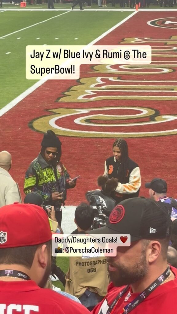 Porscha Coleman Instagram - So adorable! Jay Z, Blue Ivy, and Rumi spotted at the SuperBowl taking pics on the field before the game! 🏈❤️ #jayz #reels #blueivy #rumicarter #ig #instagram #instadaily #instagood #reels #foryou #foryoupage #facebook #foryourpage #video #explore #explorepage #videos #porschacoleman #viral #fypage #reelsvideo #explorer #content #global #facebookreels #porschacoleman #repost #share #superbowl