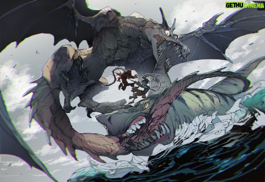 Posuka Demizu Instagram - Dragon and shark🦈 In this world, they always quarrel. Surprisingly, sharks are stronger.🦈