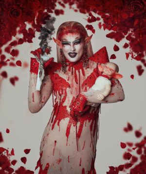 Priscilla Chambers Instagram - I’ll have a double! I’m drinking for 2 😘 

one more photo from my shoot with @ivanadesancic // Stream @bouletbrothersdragula on Netflix 🩸 

Gown by @judas17