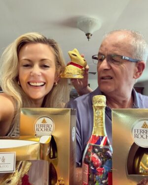 Rachael Carpani Instagram - Happy Easter/ egg day / long weekend from the Carpani’s to all !!💞🐣🎉🇮🇹 
*
And yes Dad was clearly an active participant in this joyous, chocolate covered pic …😎📸
*
He in no way thinks anyone went overboard with Chocolate, nor at any point did he utter his catchphrase “what is this ? cut it out Rach !!” 
😁👍🐣📸😎 #carpanimethod 
*
Hope you all got to spend time with your loved ones and are having a fabulous long weekend 💞Love and chocolate covered hugs and kisses to you all love Rach 😘😘😘 xxx
*
*
#happyeaster #dadsofinstagram 💞 @ferrerorocheranz @ferrerorocherit @lindtaunz