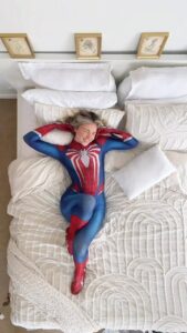 Rachael Evren Instagram - Trying to stick my phone to the ceiling was easier than I thought it’d be lol #spiderman #cosplay