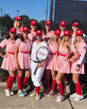 Rachel Reynolds Instagram - THERE’S NO CRYING IN TENNIS
#aleagueoftheirown 
#rockfordpeach 🍑 👻