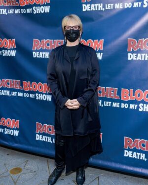 Rachel Bloom Instagram - We opened #deathletmedomyshow the other night and it was surreal. Thanks to @mikeandcarleeprods for making my dreams come true, @williamsburgpizza and @brookiescookiesnyc for the food and @pattilupone for giving us the best step-and-repeat photo of all time. 

Hair: @creightonbowman 
Makeup: @lisahoughton 
Styling: @arieltunnell 

Dress: @aliceandolivia 
Shoes: @larroude
Jewelry: @nickhorey
Clutch: @simitri.shop