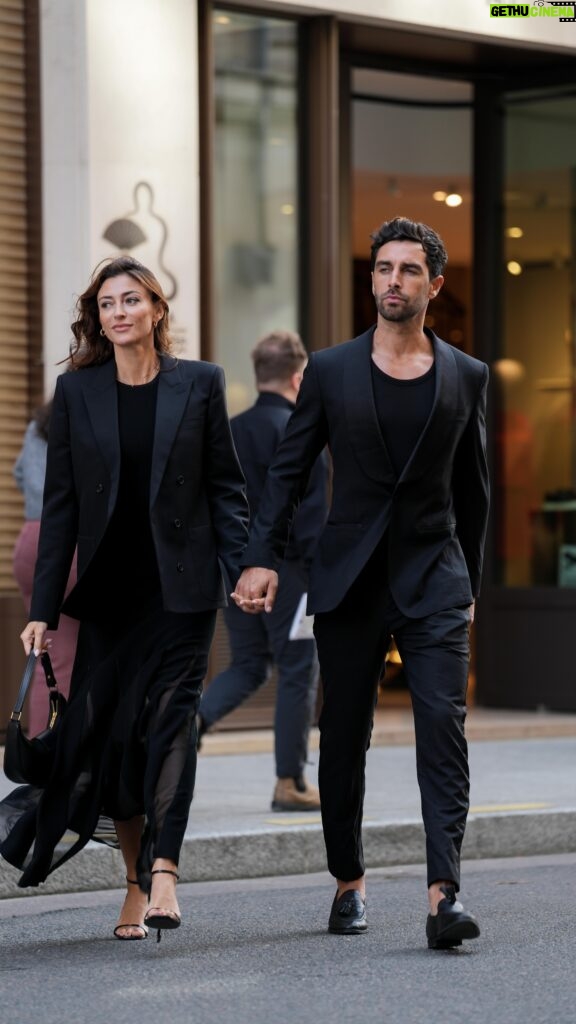 Rachel Legrain-Trapani Instagram - Leaving @mo_paris with class 🖤 Une note pour nos tenues Full Black ? #couplestyle #matchymatchy #couplegoals