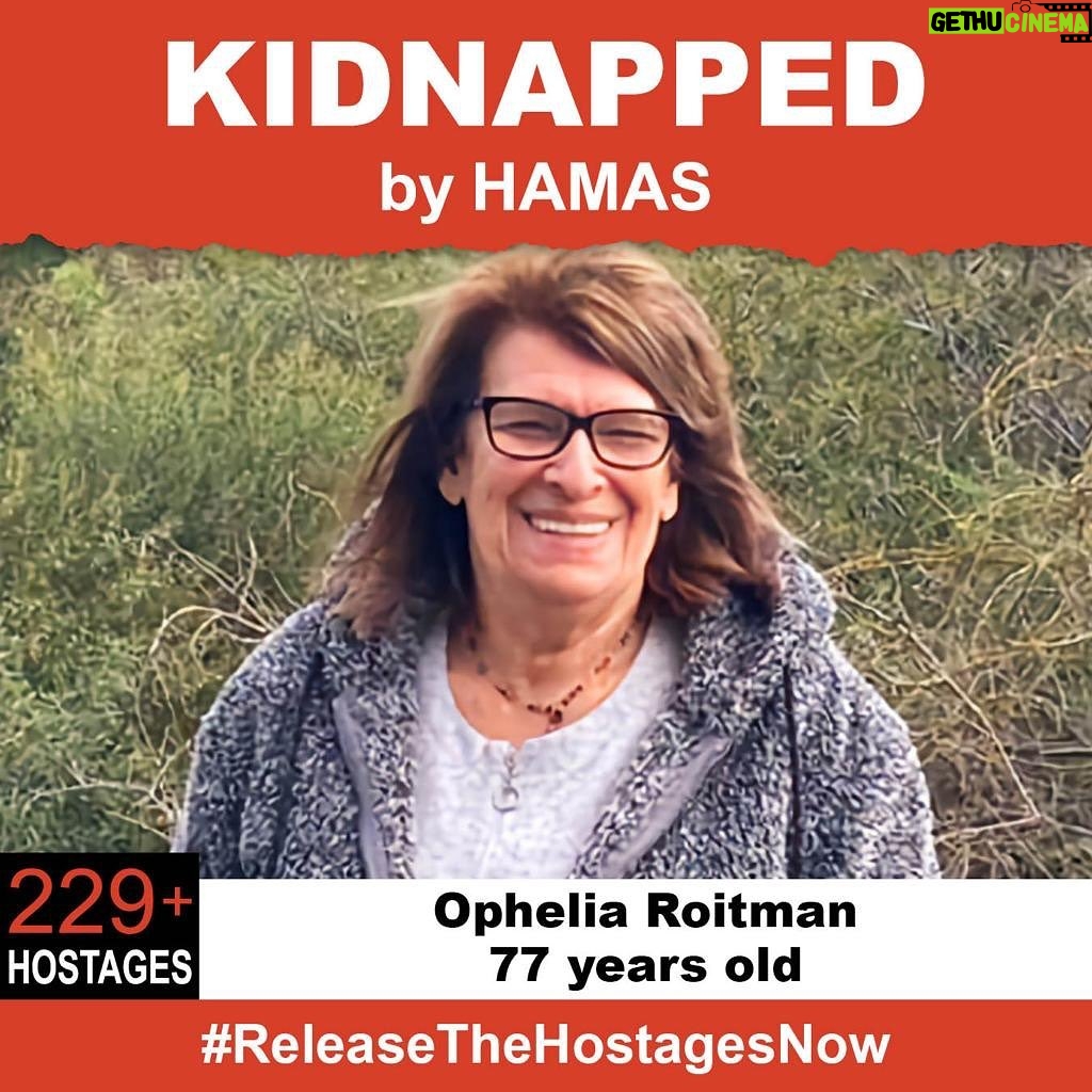 Rachel Riley Instagram - Ophelia was released 28th November. 🙏💔♥️ On October 7th, 77 year old Ophelia Roitman was stolen from her family when Hamas terrorists invaded Israel. Ophelia is one of 229 hostages being held captive in Gaza in unknown conditions for over three weeks. She should be home with her family. Release Ophelia now! #ReleaseTheHostagesNow #NoHostageLeftBehind To see photos of all of the hostages and to share a poster yourself, please visit @kidnappedfromisrael