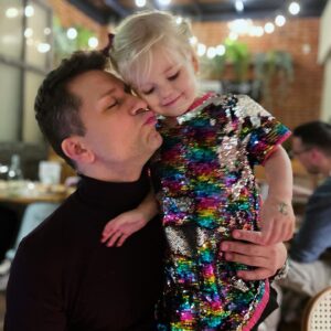 Rachel Riley Instagram - It’s now been 4 years since @pashakovalev and I became parents… and so we are firmly in the Elsa/Frozen zone with this little girl! Just breathing a sigh of relief now all the birthday celebrations are officially done, and it’s time to get ready for Christmas 🙈

Massive thanks to the brilliant Elsa (@leanneburkinshaw12 @poptopeventsuk) and amazing face painter @nirjarahoney for Mave’s little party.

We took her to see @frozenlondon at the theatre in Covent Garden yesterday and wow, what a production, just incredible 😍

These last 4 years have flown but we’re enjoying the ride so much.

(Also thanks to @babymoriofficial for her Xmas PJs gift from them amongst these pics)

#4thbirthday #elsa #frozen