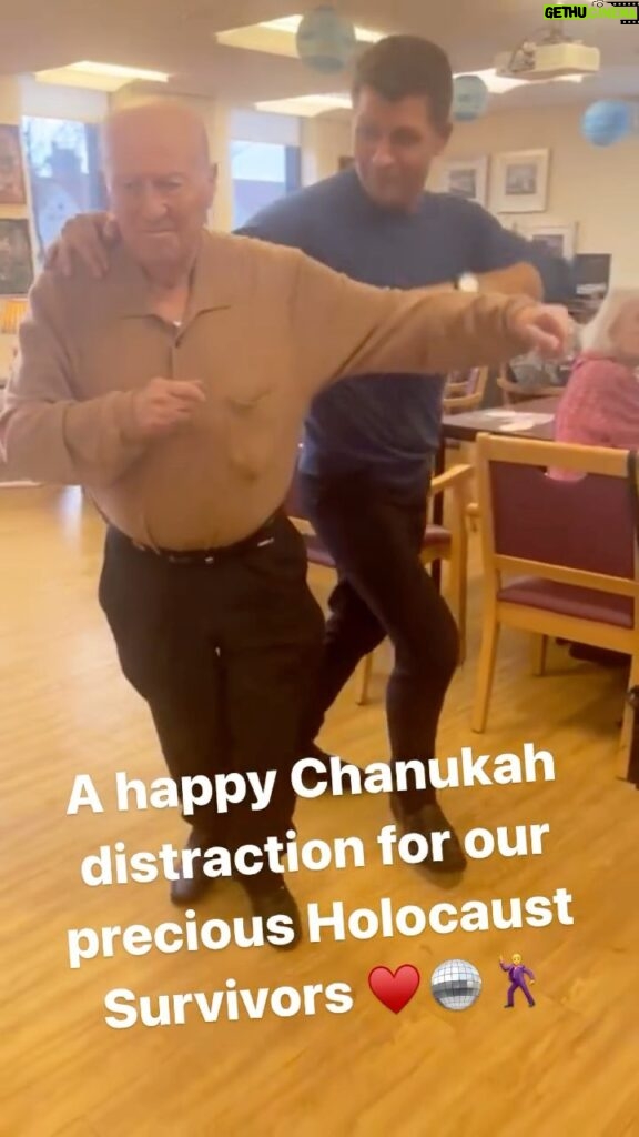 Rachel Riley Instagram - Every time I’ve visited @jewish_care’s Holocaust Survivors’ Centre 97 year old Maurice has told me he could give my husband a run for his money on the dance floor, today it’s proven! We were hoping to take the baby in for a family visit and have a moment of happy Chanukah distraction, but Noa had a temperature so @PashaKovalev represented on our behalf. And it’s lucky I couldn’t make anyway it as they only had 10s to award the dancing 😜🪩🕺💃 Such special people, we’ll all go together next time. ♥️ #Holocaustsurvivors #ballroom #strictly #pasha #chanukah
