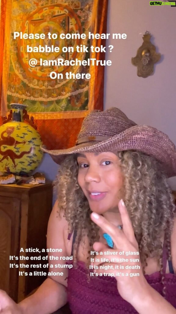 Rachel True Instagram - Per my IG story yesterday - 💜 These are the lyrics to the song playing- Waters Of March- not some magnificent poem I wrote on the fly 😂 Also -Please come save me from the tik tok algorithm 💜 #racheltrue