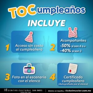 Raquel Garza Instagram - ¡Envíanos un mensaje directo, regístrate ahora y celebra en grande tu cumpleaños volviéndote loco de risa con el divertido y trastornado elenco de #TOCTOC!

🎁 Centro Cultural San Ángel
🎈 Viernes 26 de abril
🥳 Función a las 7 p.m.
🎂 Regístrate por Inbox/DM
.
.
.
.
.
#RaquelGarza #Cumpleaños #MejorTeatro #Teatro #Comedia #Diversión #Locura #Psiquiatra #Trastornos #TOC #Festeja #Risas #Entretenimiento #Obsesión