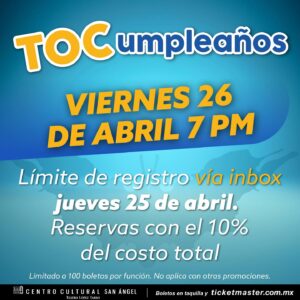 Raquel Garza Instagram - ¡Envíanos un mensaje directo, regístrate ahora y celebra en grande tu cumpleaños volviéndote loco de risa con el divertido y trastornado elenco de #TOCTOC!

🎁 Centro Cultural San Ángel
🎈 Viernes 26 de abril
🥳 Función a las 7 p.m.
🎂 Regístrate por Inbox/DM
.
.
.
.
.
#RaquelGarza #Cumpleaños #MejorTeatro #Teatro #Comedia #Diversión #Locura #Psiquiatra #Trastornos #TOC #Festeja #Risas #Entretenimiento #Obsesión