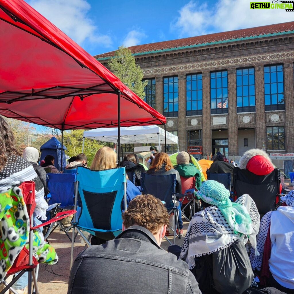 Rashida Tlaib Instagram - I am standing in solidarity with the brave University of Michigan @uofmichigan students who have been in the diag for 5 days peacefully protesting the university's complicity to the genocide in Gaza. Their bravery and courage to stand up for what they believe is right is inspiring. I am so proud of their willingness to fight for justice. Contrary to mainstream media, these students have been peaceful; sharing stories of resilience, participating in art builds, and sharing faith from shabbat to jumaa prayers. This is what solidarity looks like! 📸 @adjadewey @yelkharssa me