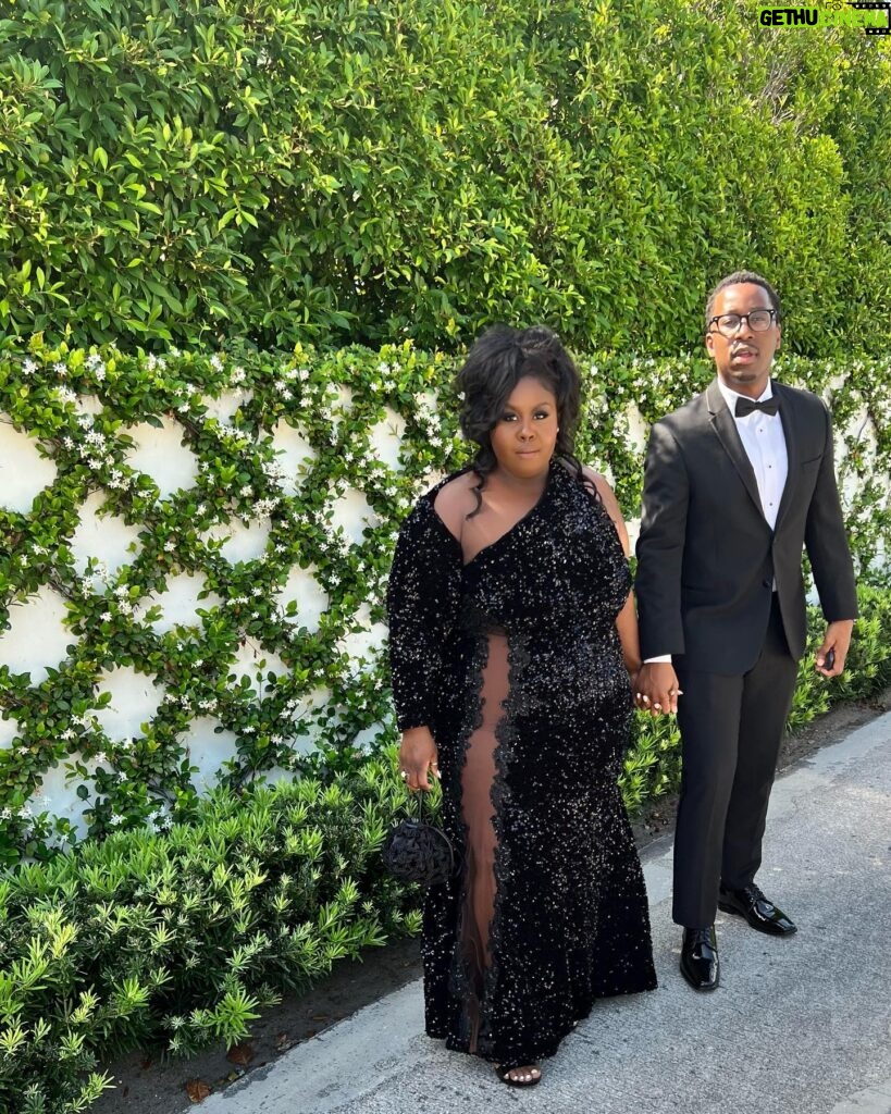 Raven Goodwin Instagram - The Battles in Black Tie 👸🏿🤵🏾‍♂️ #celebrationoflove Dress @christian_omeshun Clutch @studioamelia_ Shoes @sam_edelman