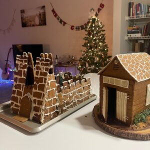 Rebecca Breeds Instagram - When you can’t get home for Christmas, you fill that whole in your heart with Gingerbread! I made a replica of the old Stable in our back yard, while Luke made Winterfell… (post Ramsey sacking)……. Very proud to say I made marzipan from scratch for the first time. Needs must. Oh - and sugar work!! Look out @bakewithrahul 💃🎄✨
