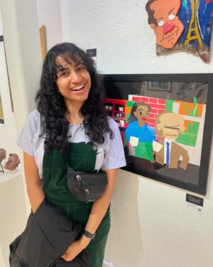 Rekha Shankar Instagram - honored to have done the voice of Luck Hari in @ourfrasierremake and to stand next to this paper cut out art of her made by @classicbri - tip your local Indian baristas today