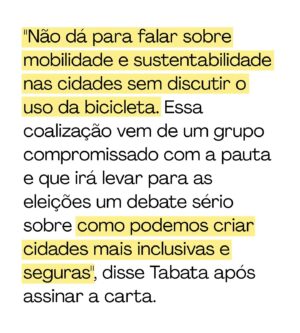 Renata Falzoni Instagram - Por cidades mais inclusivas! Assinei a carta de fundação da Coalizão Nacional Suprapartidária pela Bicicleta. Como pré-candidata à Prefeita de São Paulo, me comprometo a propor políticas de mobilidade que coloquem a segurança e a inclusão do ciclista como prioridade absoluta. E tenho a certeza de que a coalizão será fundamental nessa luta! 🚲 #SimboraSP