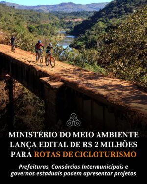 Renata Falzoni Instagram - Atenção gestores de Rotas de Cicloturismo: foi publicado hoje o Edital de “Aperfeiçoamento de Rotas de Cicloturismo”, uma iniciativa do Ministério do Meio Ambiente e Mudança do Clima (MMA), através da Secretaria Nacional de Meio Ambiente Urbano e Qualidade Ambiental, e que conta com apoio da Aliança Bike e da Rede Trilhas.

A previsão inicial de investimento do Programa é de R$ 2 milhões. O repasse para cada proposta apresentada será de, no mínimo, R$ 200 mil. Segundo o Ministério, havendo disponibilidade de recursos, o orçamento do Programa poderá ser ampliado para atender um maior número de propostas enviadas.

"Acreditamos que o cicloturismo é uma importante ferramenta para ampliar as infraestruturas verdes, aproximar a população dos corredores ecológicos e das áreas verdes, e assim, conscientizar a população da importância da preservação do meio ambiente e da prática de esportes ao ar livre", conta @adalbertomaluf,  Secretário Nacional de Meio Ambiente Urbano e Qualidade Ambiente.

As propostas poderão ser apresentadas por municípios, pelo Distrito Federal, por Estados e Consórcios públicos intermunicipais com atuação em atividades de interesse ambiental ou na promoção do turismo. A data limite para envio das propostas é 20 (vinte) dias corridos a serem contados a partir da data de hoje (17/10).

Confira todas as informações no link da nossa bio. E inscreva-se no Seminário Online de apresentação e detalhamento do Edital que faremos nesta quinta-feira, 19/10, às 10h30. #cicloturismo #edital #ministerio

Crédito da foto: Robson Oliveira (@robsonfoto1)
