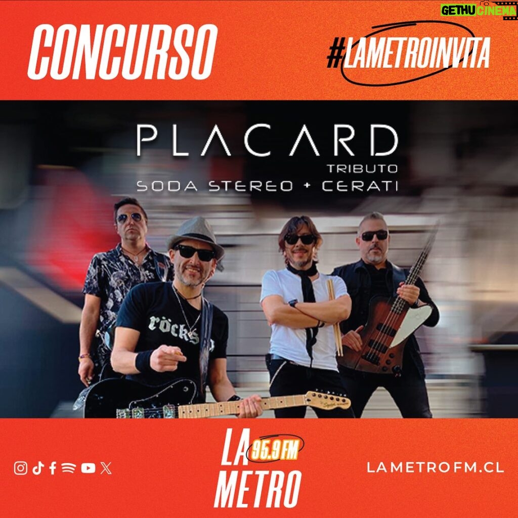 Renata Bravo Instagram - ¡Alerta de concurso! 🎟️💥 Atención fanáticos de la música 🎸 Este viernes 22 la banda chilena @placard_banda llega al @granarenamonticello y #LaMetroInvita para que seas parte de una noche espectacular con el mejor tributo a Soda Stereo y Gustavo Cerati. 👉🏻 ¿Quieres ser parte de esta noche inolvidable? Muy fácil. Solo debes seguirnos y comentar etiquetando a la persona con la que quieres ir. 📆 Fecha de sorteo: Jueves 21 de marzo #Concurso #Monticello #Chile #Placard #SodaStereo #Cerati