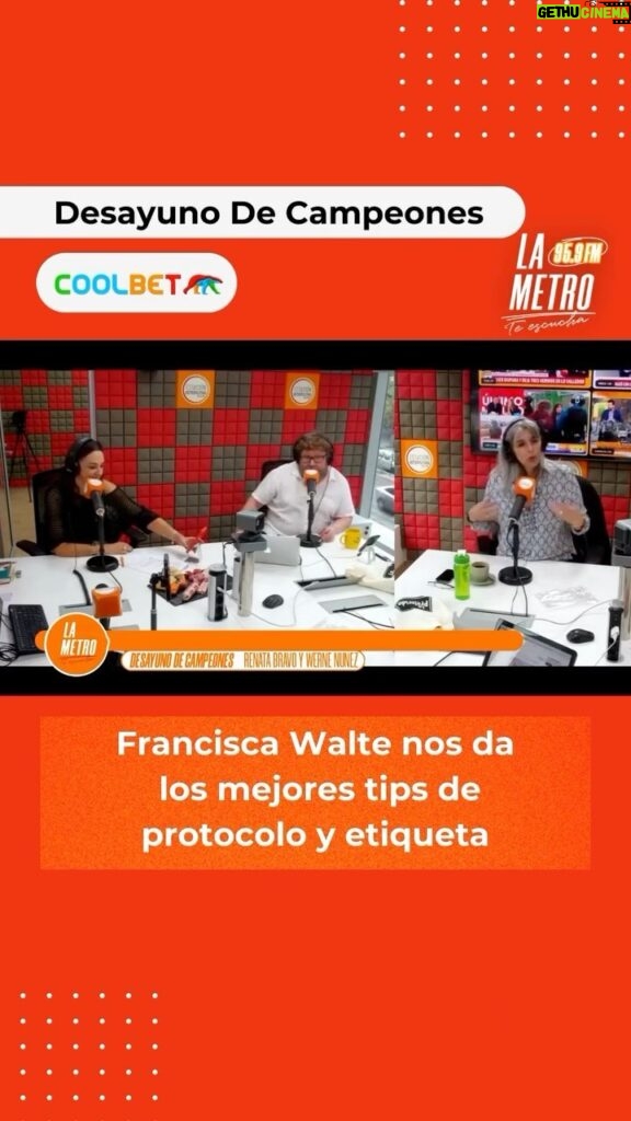 Renata Bravo Instagram - En el #DesayunoDeCampeones de hoy Werne y Renata le pidieron a la experta en protocolo y etiqueta 👉🏻 @fwalteprotocolo recomendaciones para enfrentar con éxito una cena importante 💁🏻‍♀️ #protocolo #etiqueta #cena #lametro #mevoyalametro