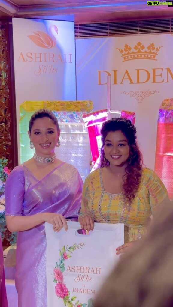 Rhema Ashok Instagram - தேவதை அவள் ஒரு தேவதை!!!! 🦋😍 Couldn’t find anyother better song and lines for you @tamannaahspeaks ma’am 🫶🏻✨ Happy meeting you and had an amazing conversation! It’s a pleasure to hear from you about your styling secrets and your ideas on fashion ♥️ Thanks for inviting me for the grand launch of @diademstore.in at Tnagar. Diadem has always been my first choice whenever i lookup for outfits for any kind of shoots or events :) Now @diademstore.in launched their brand new showroom at Tnagar and has wide range of Saree collections. All under one roof is all i can say 🥳♥️ Mua: @rhemas_bellezza_atelier Hairstylist: @shakimakeupartist Wearing: @diademstore.in #diadem #brandnewshowroom #tamana #chiefguest #diademshowroomopening