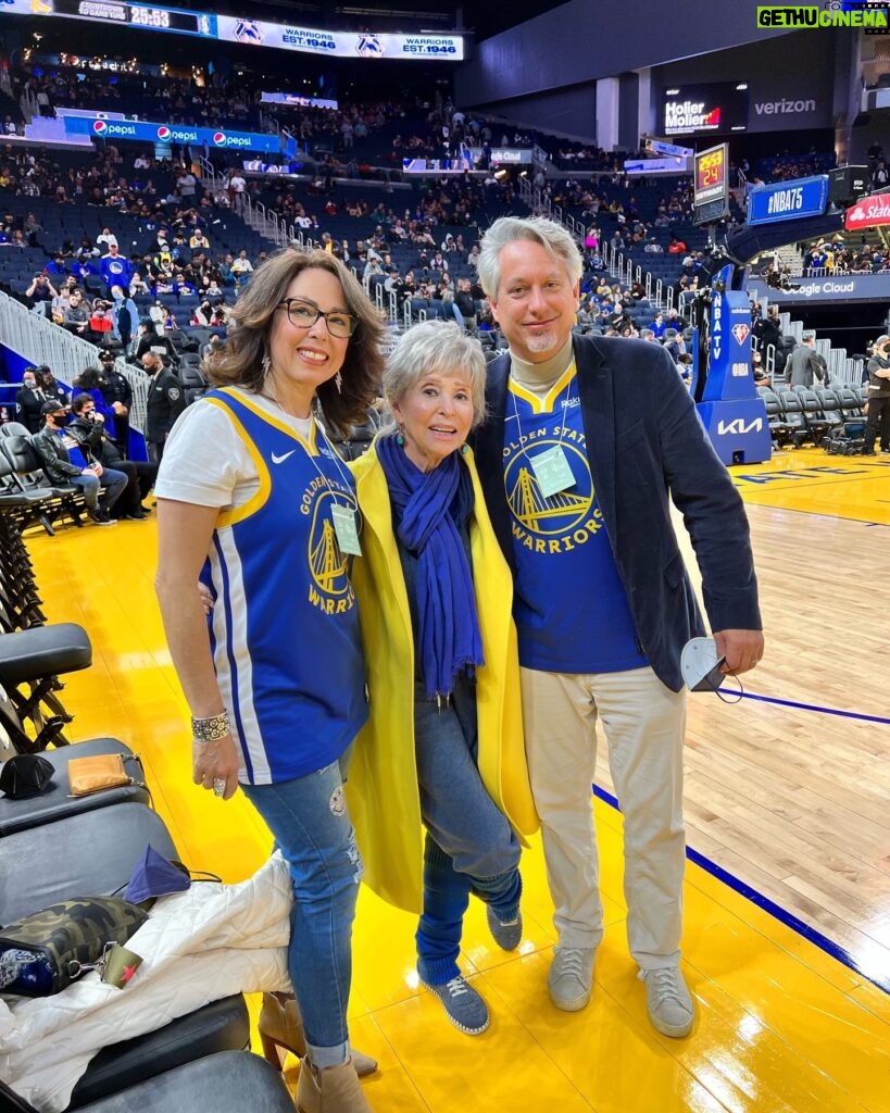 Rita Moreno Instagram - Had a blast rooting on my @warriors with Nandy and David last night - They even let me ring the bell too...My inner 10 year-old-self was released!!! Hey Warriors, you know where to find me, I want to do that again!!! Nice to meet you @mcuban!!