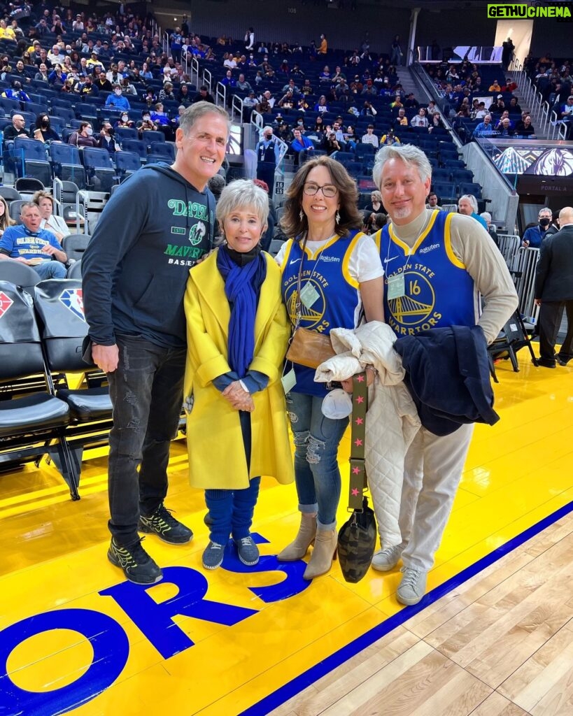 Rita Moreno Instagram - Had a blast rooting on my @warriors with Nandy and David last night - They even let me ring the bell too...My inner 10 year-old-self was released!!! Hey Warriors, you know where to find me, I want to do that again!!! Nice to meet you @mcuban!!
