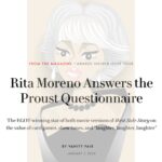 Rita Moreno Instagram – Dear everyone, I’m re-printing a last page from Vanity Fair that I think got missed by you all.
This is for your amusement. Consider it my belated Christmas present to you all. It’s a questionnaire that’s always printed on the very last page where questions are asked and answered by a different celebrity each month.

I had an uproariously good time answering them – my responses are funny and mischievous.
I would love to hear from you after you’ve read it!
Luv ‘n kisses, Rita