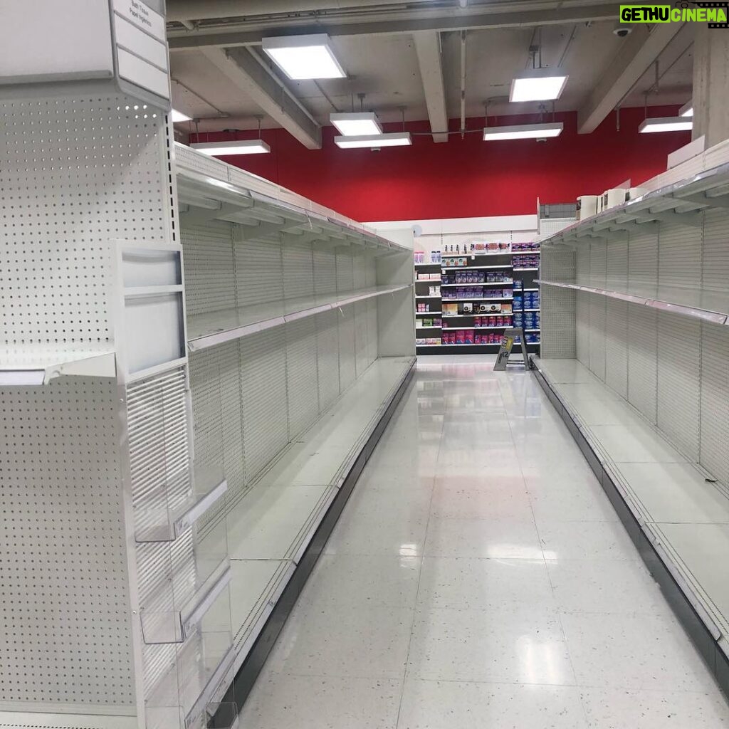 Robin Tunney Instagram - Me shopping in the toilet paper aisle 20 minutes after Target opened this morning. I really hope the hoarders are being selfish and not prepared. I was able to procure 10 menthol scented boxes of tissue which will burn but get the job done.
