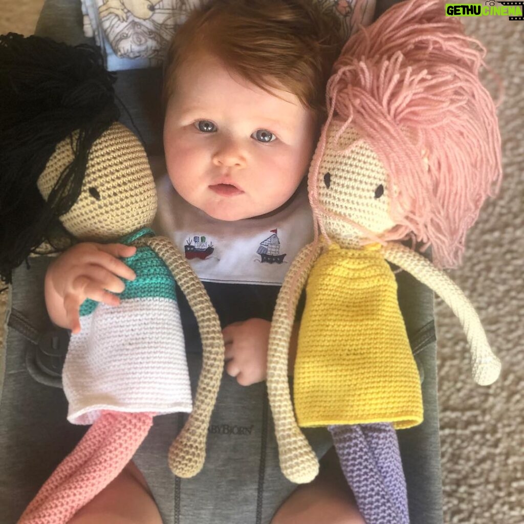 Robin Tunney Instagram - Six months old and her only play dates have been with inanimate objects. Colette’s incredibly thoughtful cousin @alexipappas sent some hand knit friends from Greece. We need all the snuggles we can get. #quarantinebaby #sixmonthsold