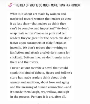 Robinne Lee Instagram - It was a huge honor to have been asked to write a piece for TIME Magazine about “The Idea Of You” and how we dismiss women’s art. The link is in my bio.

@time #TheIdeaOfYou #author #womensart