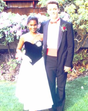 Robinne Lee Instagram - #throwbackthursday Prom. A lifetime ago. I took my friend, Pete, who was not my boyfriend, but my closest guy friend at the time. He was a year younger, naturally — because that’s how I roll. Anyway, Pete and I are still close and he just texted me from a plane to tell me the woman sitting beside him was reading my book. “Did you tell her you were my prom date? Do you want me to send a pic for proof?” I texted back. And because I couldn’t easily find any — I’ve moved several times since the prom — I counted on my family members. My sister happened to have many of my dad’s old slides on her phone and unearthed this doozy. You’re welcome. 

Happy “The Idea Of You” Day! Now streaming on @amazonprime!! 

#theideaofyoumovie