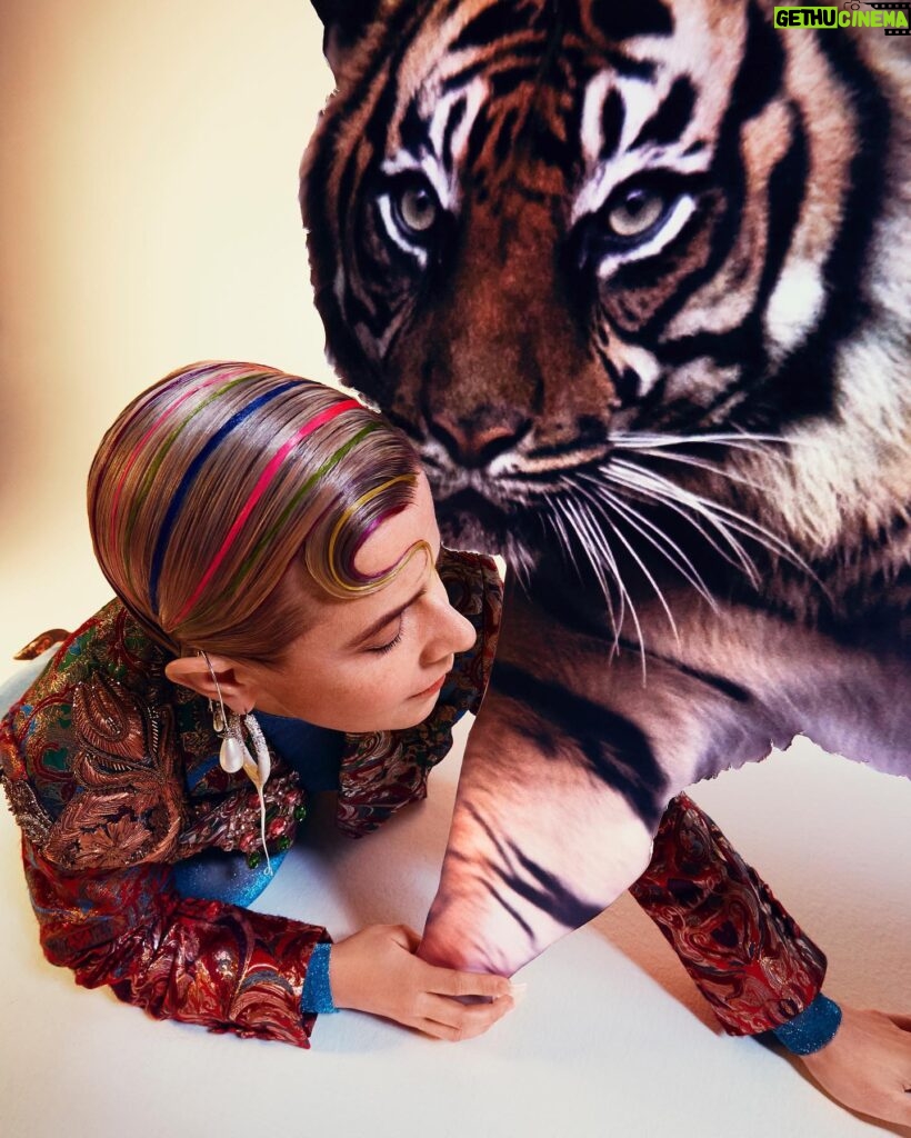 Robyn Instagram - The year of the tiger just started. Buffalo Zine 2020 talking about my rainbow coloured tiger dreams. Photography: @dexterlander Fashion: @naomi_itkes Hair: @alipirzadeh ⁣ Make Up: @monaleannemakeup ⁣ Nails: @sylviemacmillan.nails Set: @afrazamara ⁣ Movement: @ryanchappell