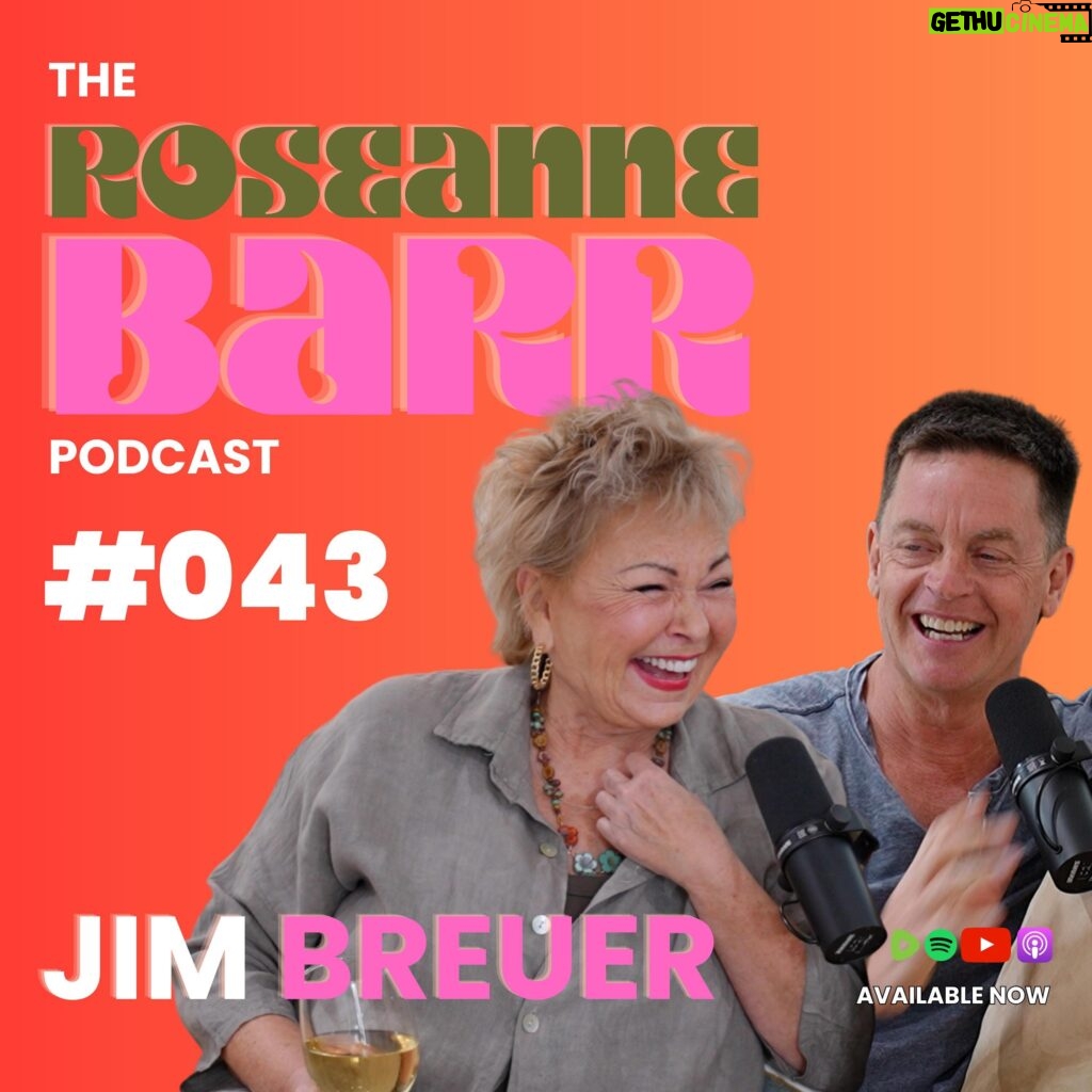 Roseanne Barr Instagram - You won’t want to miss this deep, insightful, hilarious and profoundly awake episode.  Jim combines physical comedy with observational comedy in a depth never before seen.  Roseanne and Jim drop knowledge on the Insidiousness of Hollywood that few insiders have ever had the courage to broach. *Listen to this episode on in your favorite podcast platform or watch on Rumble YouTube!