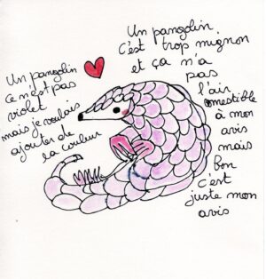 Roxane Bret Instagram - Voilà un extrait de mon journal 
J arrive pas à raconter de nouvelles histoires pour petit cul
Mais j arrête pas de faire des blagues sur les pangolins 
Rien d original donc 
Prenez soins de vous 
Je vous aime ❤️
Si vous avez des enfants ou des extra-terrestres qui ne sont pas au courant de la situation partagez leur . Je pense que c est expliqué simplement 🖖