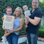 Sabrina Bryan Instagram - Monroe’s First Day of Preschool! 💖 This little one amazes me with how brave she is to “strut” right into new experiences…all while Mommy is having a slight melt down and having to be pulled away from the door by Dad 😭🤣 although I can’t wrap my head around the fact that we are already here…we are SO happy that our baby girl loves her teacher and is sooooo excited to go to school!! ❤️🍎 #latermom #firstdayofschool #minimomheartattack #dontworry #momsdoingok