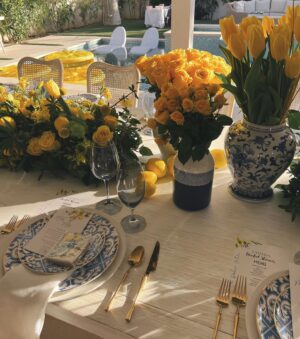 Sahar Golestani Instagram - I had the most ✨magical✨ italian themed bridal shower 🍋. I was really showered with love, I’m so lucky to have such wonderful friends 💙💛 4 more days till the big day! 
.
.
 Special thanks to @itssabzi my little hostess and visionary. @officialavamae for the most beautiful backdrop and @rimafakih for helping bringing it all to life 💛 also still drooling over my caviar table 🤤