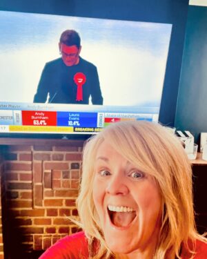 Sally Lindsay Instagram - @andyformayorgm @nightmayor2024 
Smashed it!! 63.4% win.🥇 
Manchester ..you beauty 🐝🐝🐝