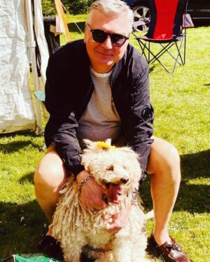 Sally Lindsay Instagram - Happy birthday to my Legend of a husband @whiteydrums 
Best husband,father ,brother and Son…..and drummer there is.
We love you very much ,have the most wonderful day ❤️
( pictured here with the love of his life @daveydog66 )