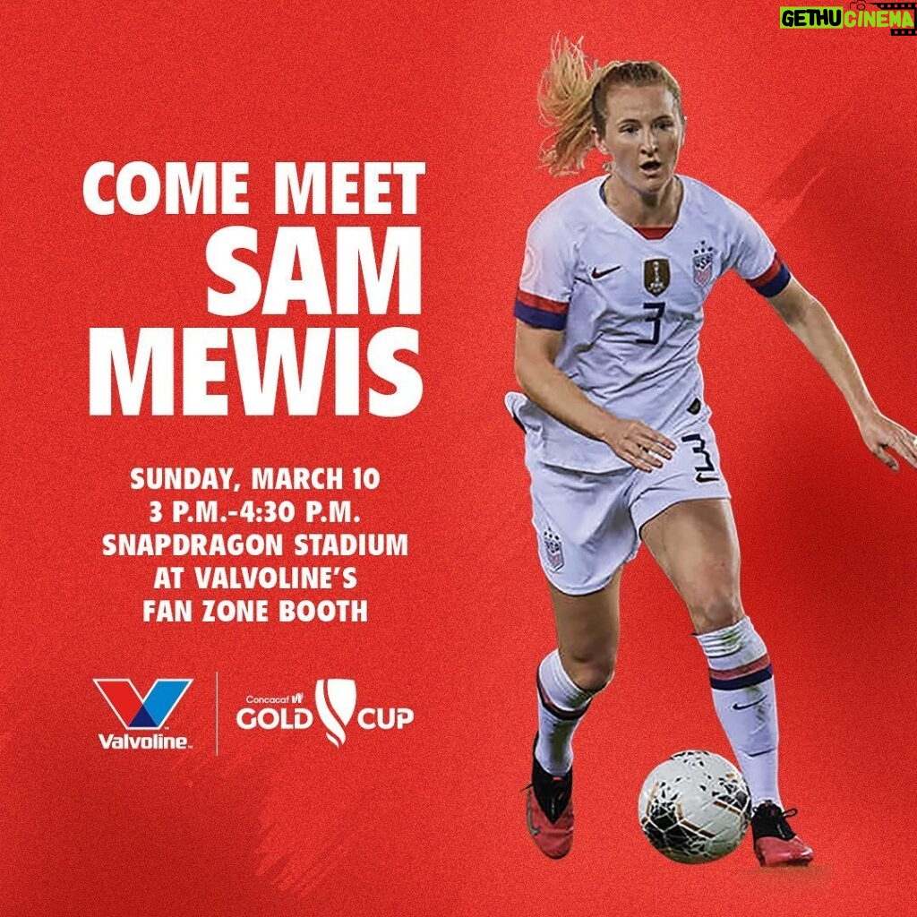 Sam Mewis Instagram - While you’re in San Diego for the W Gold Cup, join us at the Valvoline booth for a meet and greet with US women’s soccer legend Sam Mewis!