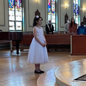 Samantha Power Instagram - So proud of Rian, 8, who made her First Holy Communion today. After having to postpone a year bc/ COVID, she seemed brave with all eyes on her — and aglow with gratitude and calm. She even shed her soccer gear for a day!