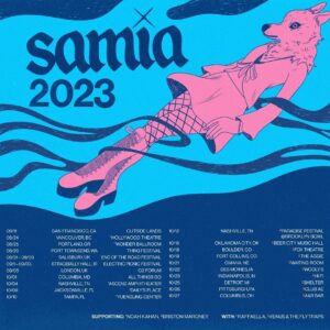 Samia Finnerty Instagram - going on tour with @noahkahanmusic 
bff @raffaella & uncles @venusandtheflytraps 
@blondshell charm you out now
headline shows on sale now!
more to tell you soon 💪🫶
poster by @beccalowe