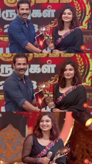 Sandra Babu Instagram - #sunkudumbamviruthugal2023 #bestmoments #suntvawards #priyamanathozhi 
Vedio @sandra_.bliss ❤️