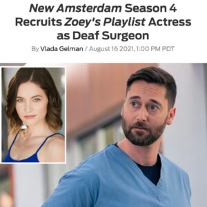 Sandra Mae Frank Instagram - The news is finally out! I’m excited to be a part of the @nbcnewamsterdam family. 

Tune in on Sept 21st to meet Dr. Wilder and what the future holds for her at #NewAmsterdam! 

#DamFam #DrWilder #TeamWilder #DeafDoctor #Oncology 

[image description] 
Two photos in one: the full photo shows a blurry background with a white man with brown hair and beard, wearing a light blue scrub (plays Max). The smaller image in the left top corner is me, a white woman with a royal blue string top, short brown hair and she is smirking (plays Dr. Wilder). The top text in black says “New Amsterdam Season 4 recruits Zoey’s Playlist Actress as Deaf Surgeon”